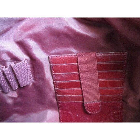 *PELLE Cranberry Red Satchel Tote XL Ruched Pebbled Leather 2-Way + Portfolio - Picture 9 of 13